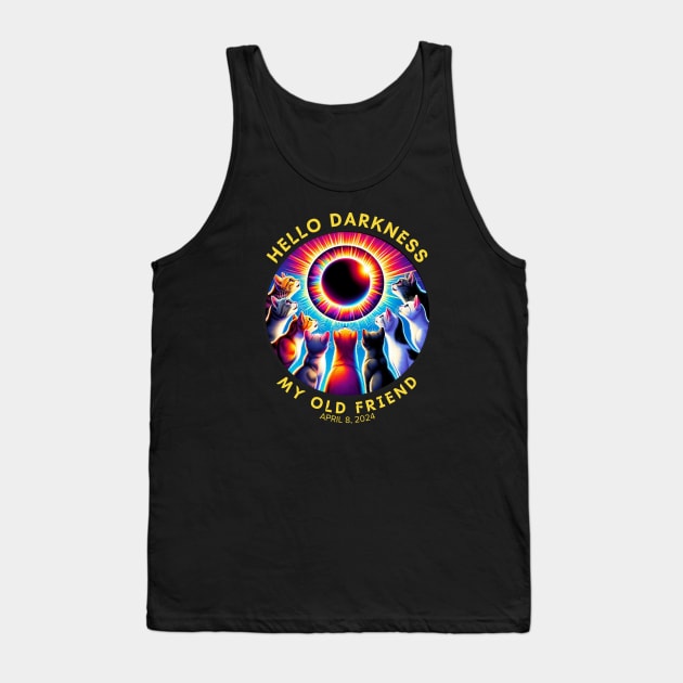 Solar Eclipse Cats April 08, 2024 Hello Darkness My Old Friend Tank Top by Lolane